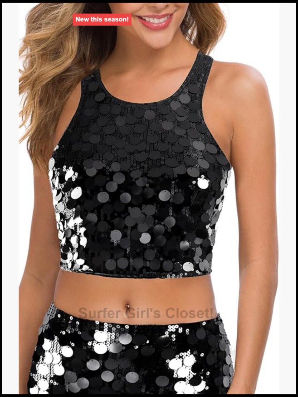 Sequin Crop Top Sparkle Tank Sleeveless Party Club Top Stretch Knit